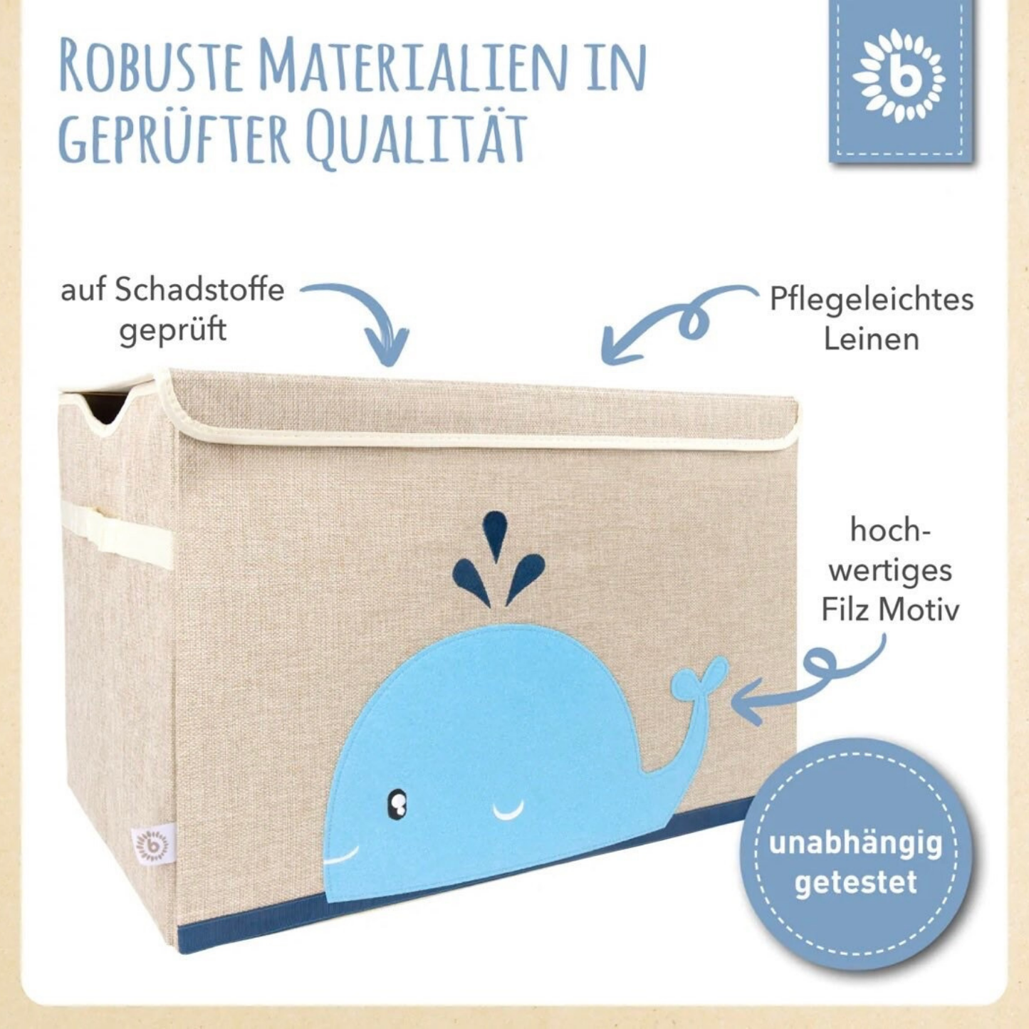 Kinderzimmer Spielzeugkiste mit Igel-Motiv und Deckel – personalisiert mit Namen und viel Stauraum