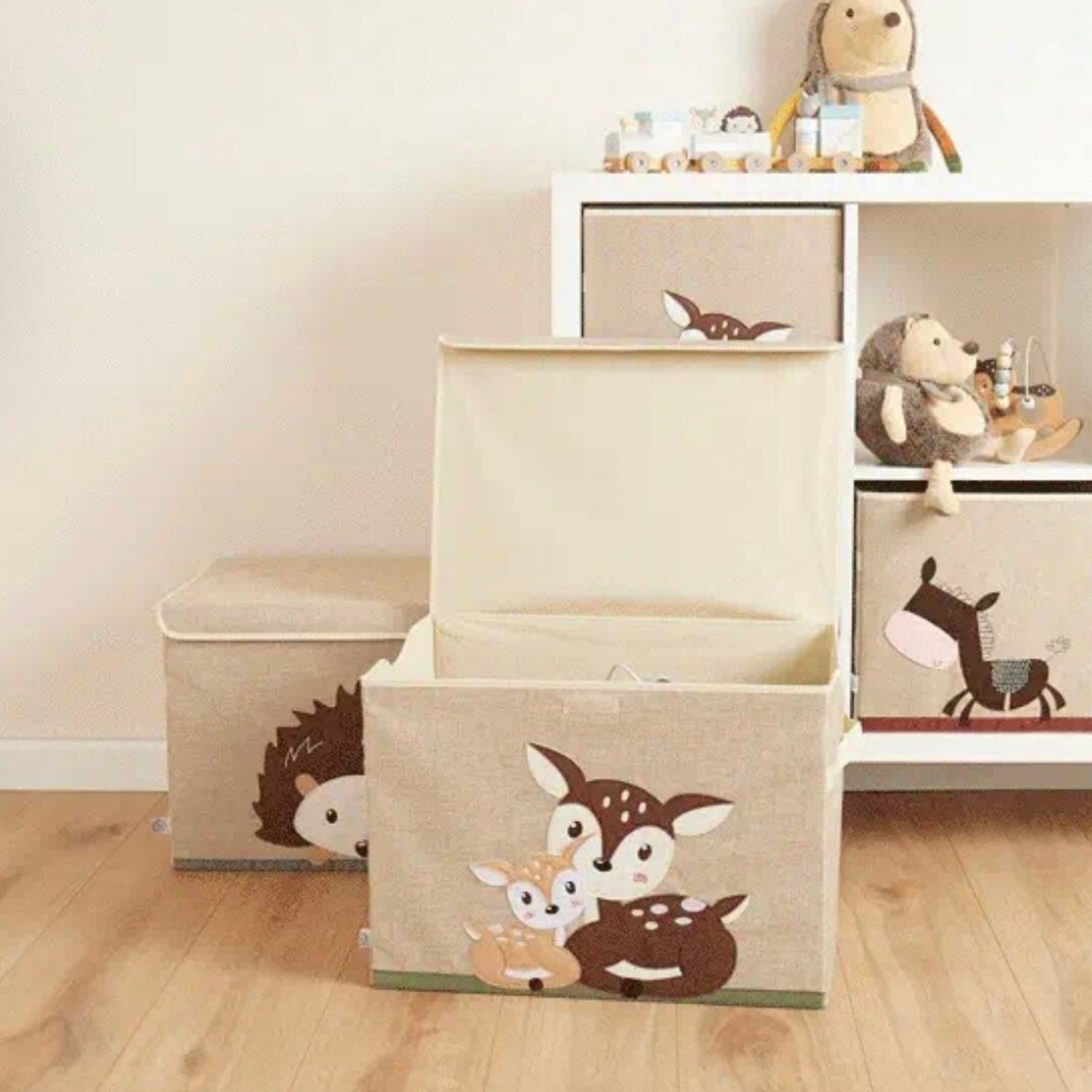Kinderzimmer Aufbewahrungsbox mit Deckel, Reh-Design und personalisiertem Namen – geräumige Spielzeugkiste