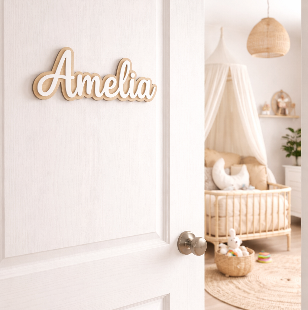 Kinderzimmer Türschild mit Name aus Holz, Personalisiertes Türschild Kinderzimmerdeko
