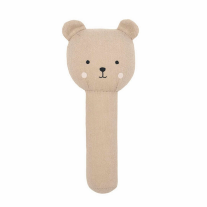 Beige kleine Baby Rassel zur Geburt oder als Geschenk zur Babyparty, Greifling für Babys mit Name
