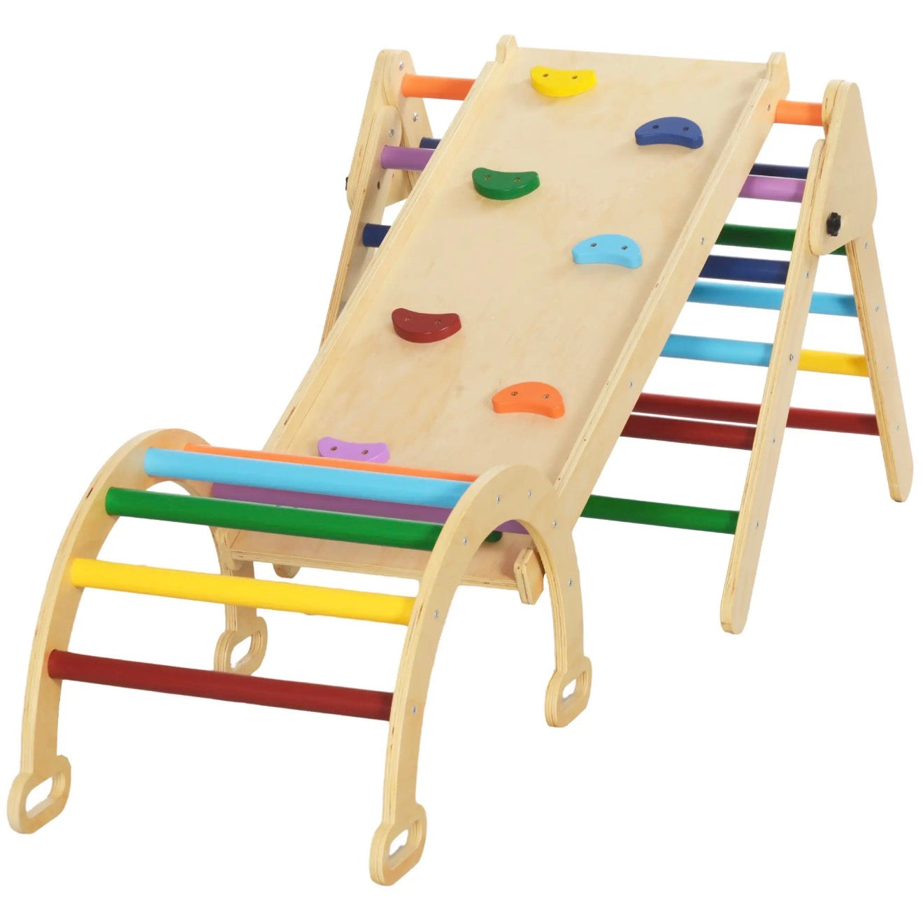 Klettergerüst 5 in 1 ab 24 Monaten Indoor, Holzspielzeug zum Klettern, Kletterwand 