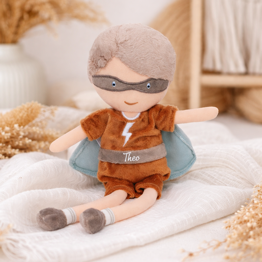 Kuscheltier für Helden mit Name personalisiert - Geschenk für Jungen zum 1. Geburtstag 