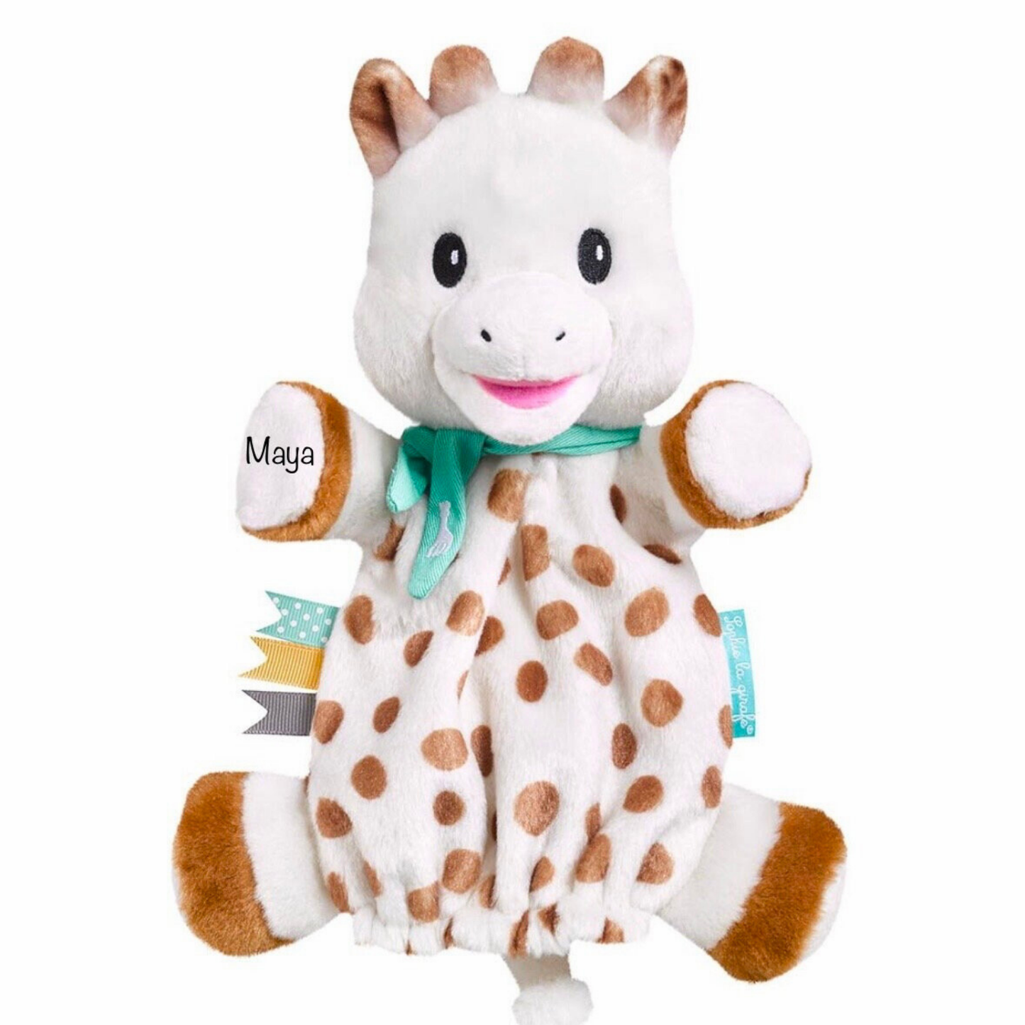 Kuscheltier mit Name - Giraffe mit Name als Handpuppe 