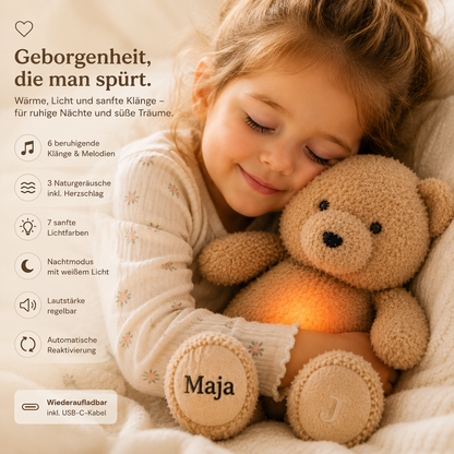     Kuscheltier mit beruhigenden Melodien und sanften Lichtfarben.