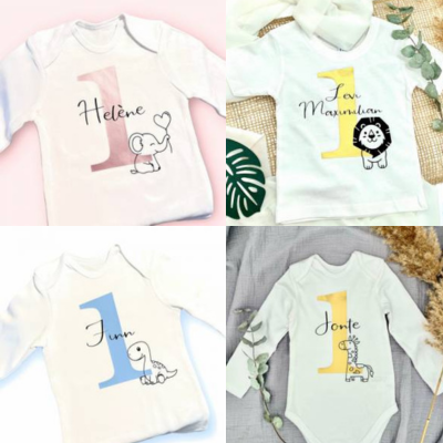 Baby bodysuit 1st birthday with animal motif + name
