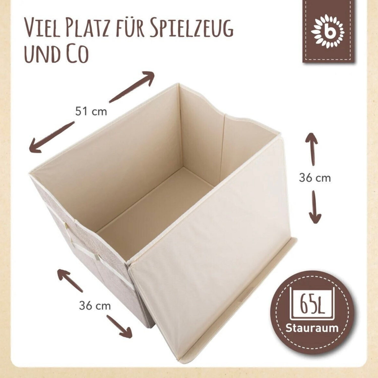 Hochwertige Baby-Aufbewahrungsbox aus Leinen, Filz und Pappe mit Reh-Print – Maße 51x3x36 cm