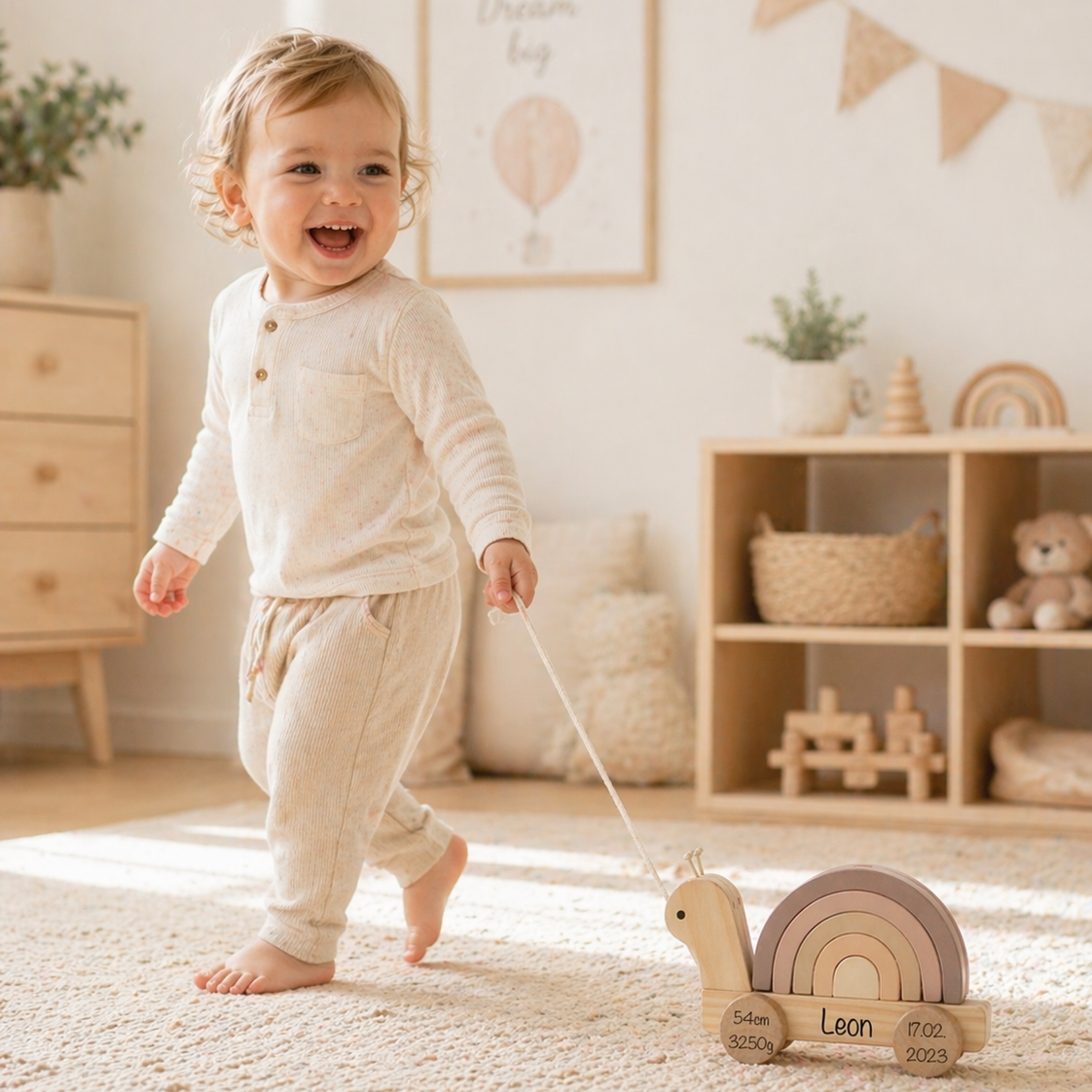 Nachhaltiges Holzspielzeug Schnecke zum Ziehen für Kleinkinder ab 1 Jahr