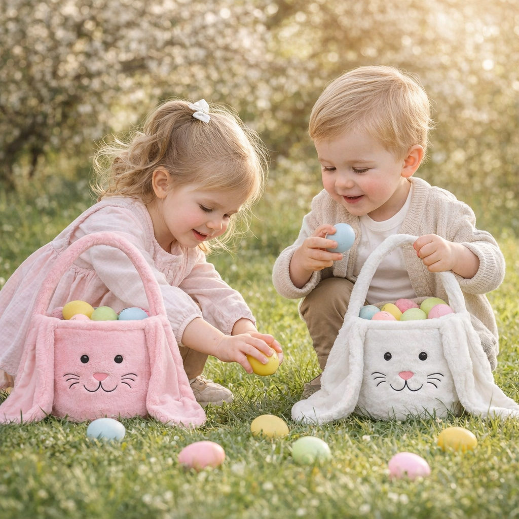Personalisiertes Osterkörbchen mit Hasenmotiv in vier Farben, befüllbarer Osterkorb für Kinder In Rosa oder Weiß