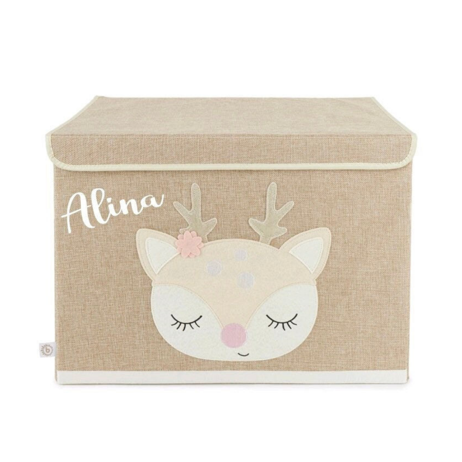 Personalisierte Aufbewahrungsbox mit Reh-Motiv und Namensaufdruck – stilvolle Kinderzimmer-Deko mit Stauraum