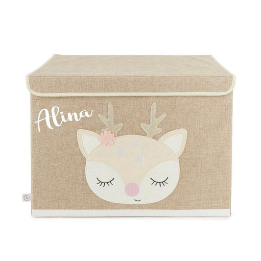 Personalisierte Aufbewahrungsbox mit Reh-Motiv und Namensaufdruck – stilvolle Kinderzimmer-Deko mit Stauraum