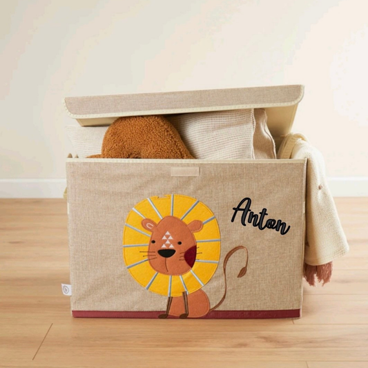 Personalisierte Aufbewahrungsbox mit Löwen-Motiv und Namensaufdruck – dekorative Kinderzimmer-Aufbewahrung