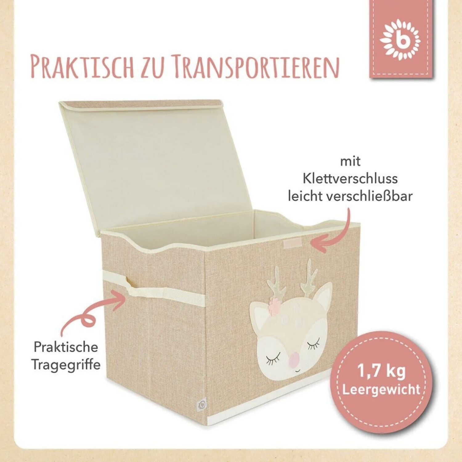Personalisierte Reh-Spielzeugbox als liebevolles Organisationselement im Baby- oder Kinderzimmer