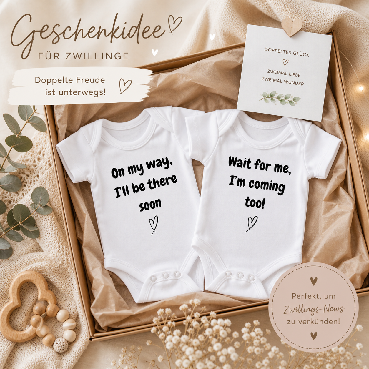 Personalisierte Baby Bodys für Zwillinge mit süßer Botschaft – perfekte Geschenkidee zur Schwangerschaftsverkündung