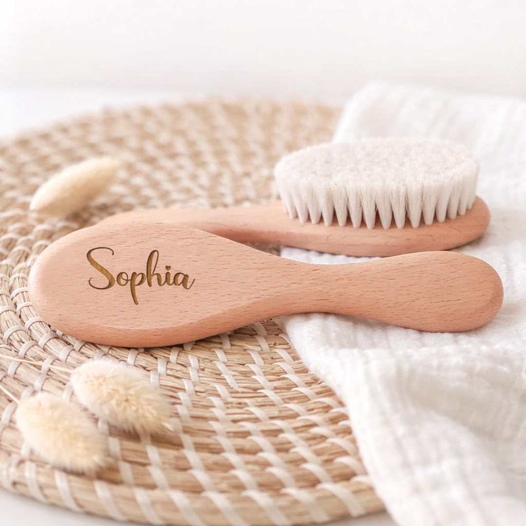Personalisierte Babybürste aus Holz mit Name graviert
