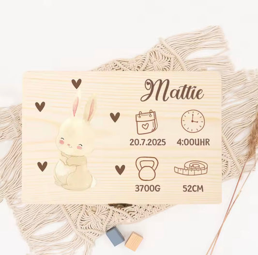 Personalisierte Babybox mit Hasenmotiv im natürlichen Boho Design