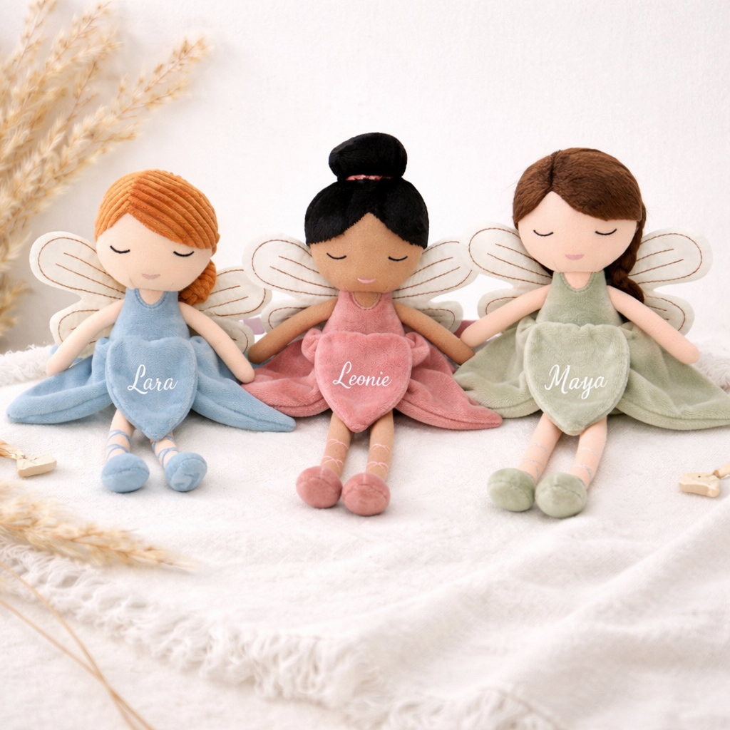 Personalisierte Fee als Kuscheltier mit Name – Geschenk zur Geburt oder Taufe für Mädchen