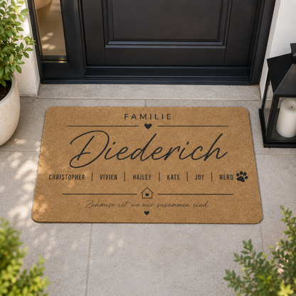 Personalisierte Fußmatte mit Familiennamen und Vornamen im modernen Design