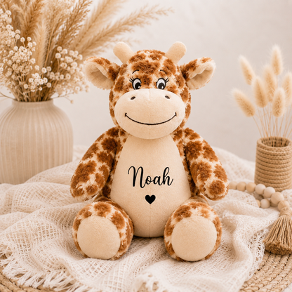 Personalisierte Giraffe mit Wunschname – liebevolles Kuscheltier als Geschenk zur Geburt