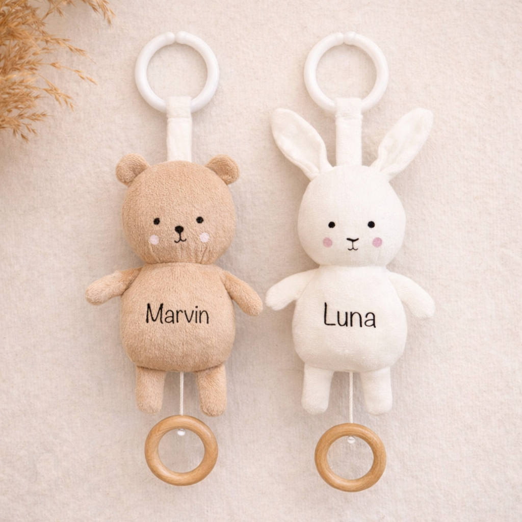 Personalisierte Spieluhr mit Name / Teddy Hase / Babygeschenk mit Musik - einzigartigliebe