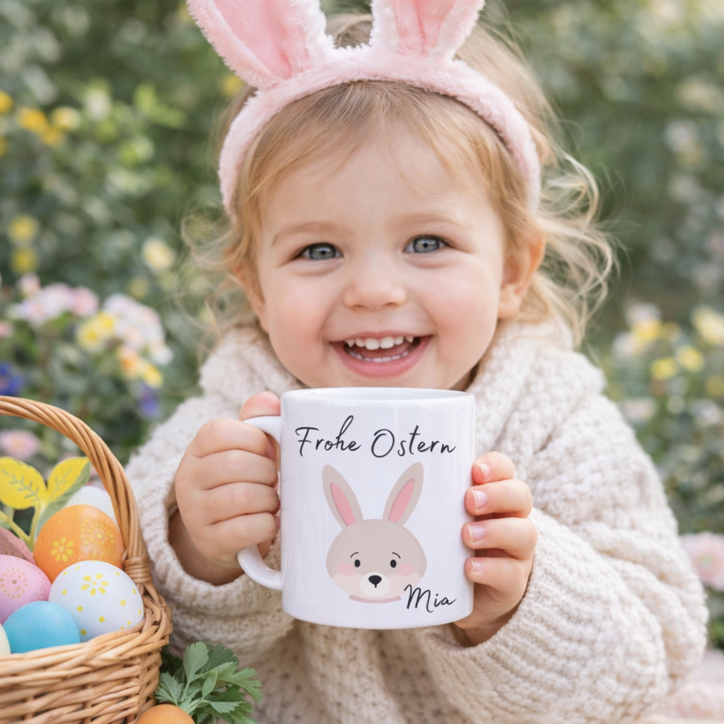 Personalisierte Tasse für Ostern - Persönliches Geschenk für Kinder mit Name - Tasse mit Frohe Ostern 