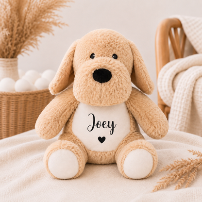 Personalisierter Hund mit Wunschname – kuscheliges Stofftier als individuelles Babygeschenk