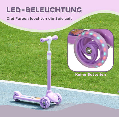 Personalisierter Mädchenroller in Lila mit Namensaufkleber Lia. Stabiler Kinderroller mit LED-Rädern und individuellem Namenssticker als besonderes Geschenk für Kinder.