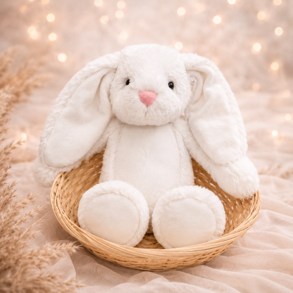 Personalisierter weißer Hase mit Wunschname – flauschiges Kuscheltier zur Geburt oder Taufe