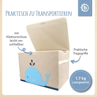 Aufbewahrungskiste mit Tragegriffen und Igel-Aufdruck – personalisiertes Geschenk für Kinder