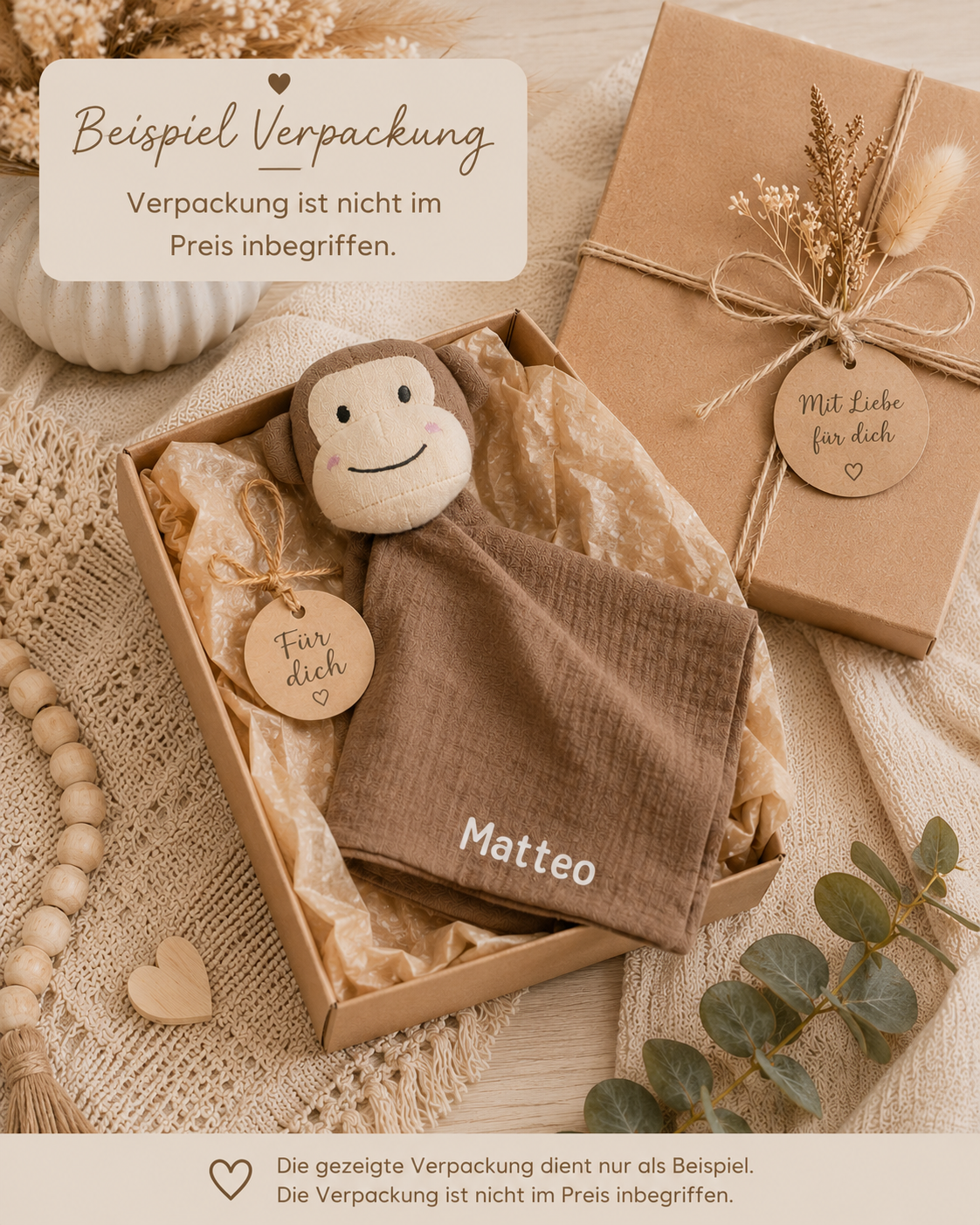 Personalisiertes Baby Schmusetuch Affe als Geschenkidee zur Geburt
