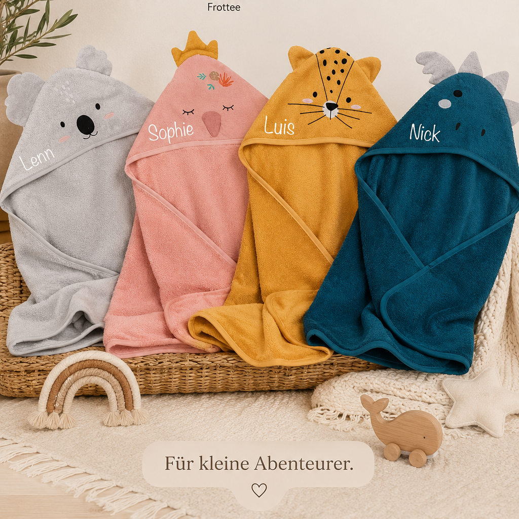 Personalisiertes Badetuch / Strandtuch / Babyhandtuch Dino Flamingo Koala Tiger - einzigartigliebe
