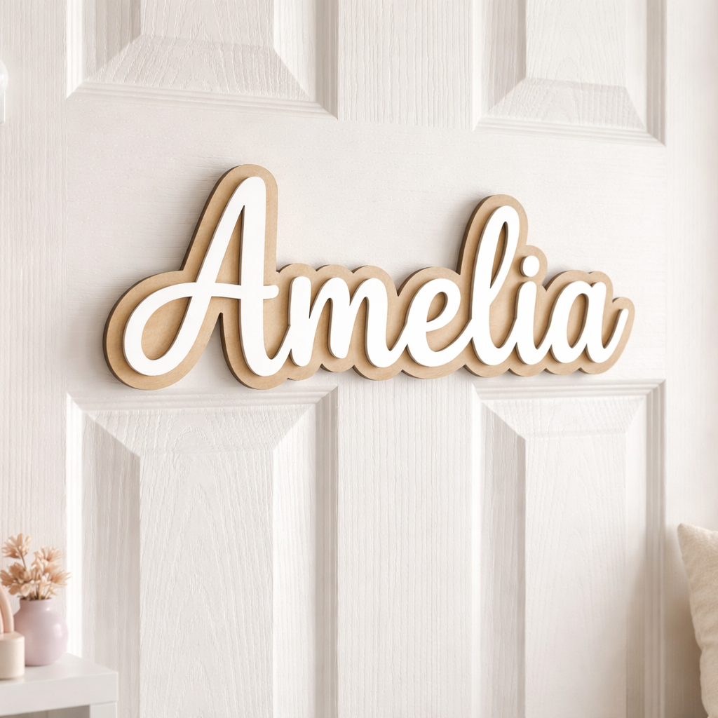 personalisiertes Holz Namensschild Amelia Kinderzimmer Deko rosa