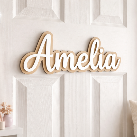 personalisiertes Holz Namensschild Amelia Kinderzimmer Deko rosa