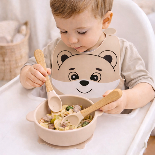 Personalisiertes Kinderbesteck Set aus Silikon, Babygeschenk zur Geburt mit Name 