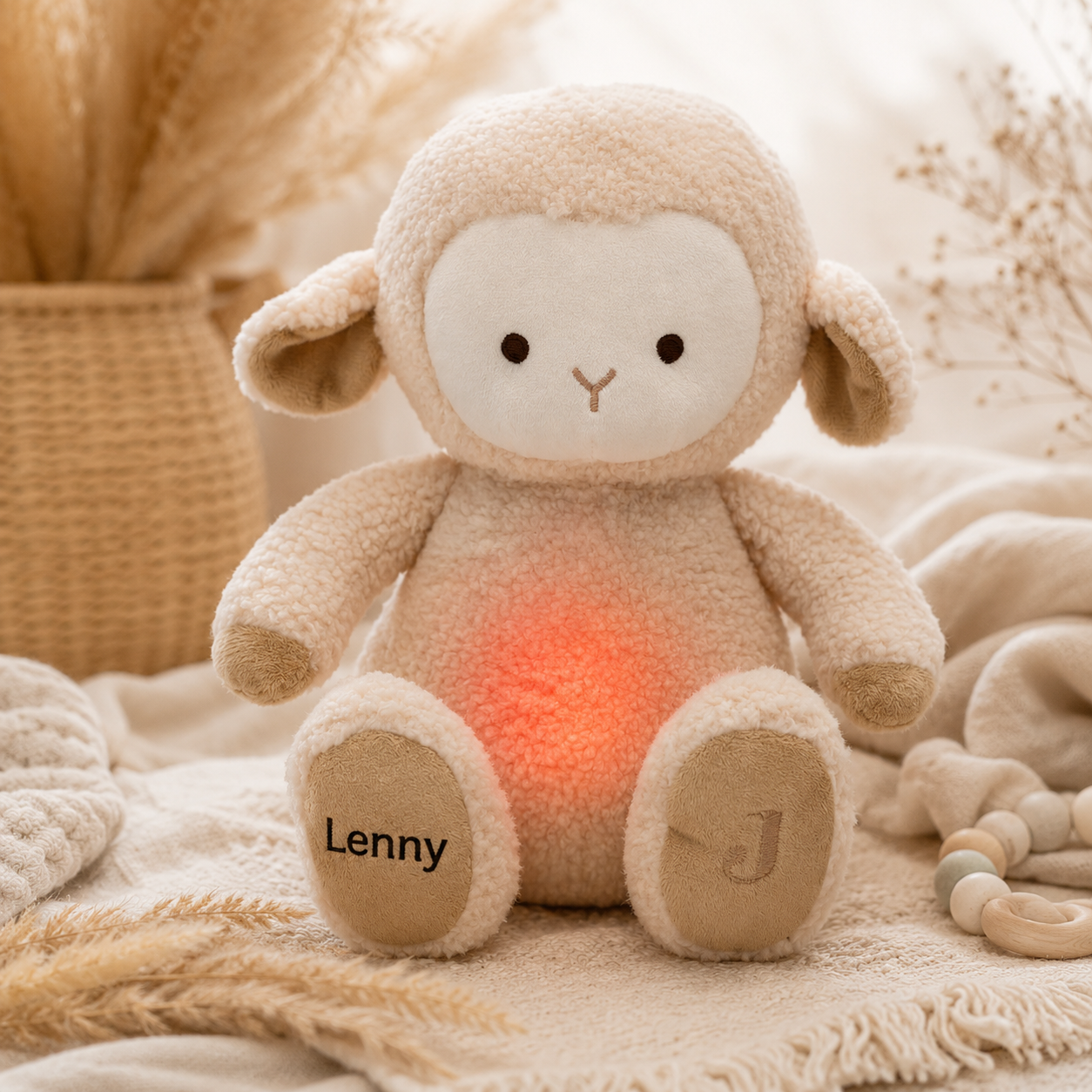     Personalisiertes Kuscheltier Schaf mit Licht und Sound und Name Lenny.