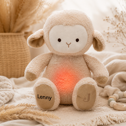     Personalisiertes Kuscheltier Schaf mit Licht und Sound und Name Lenny.