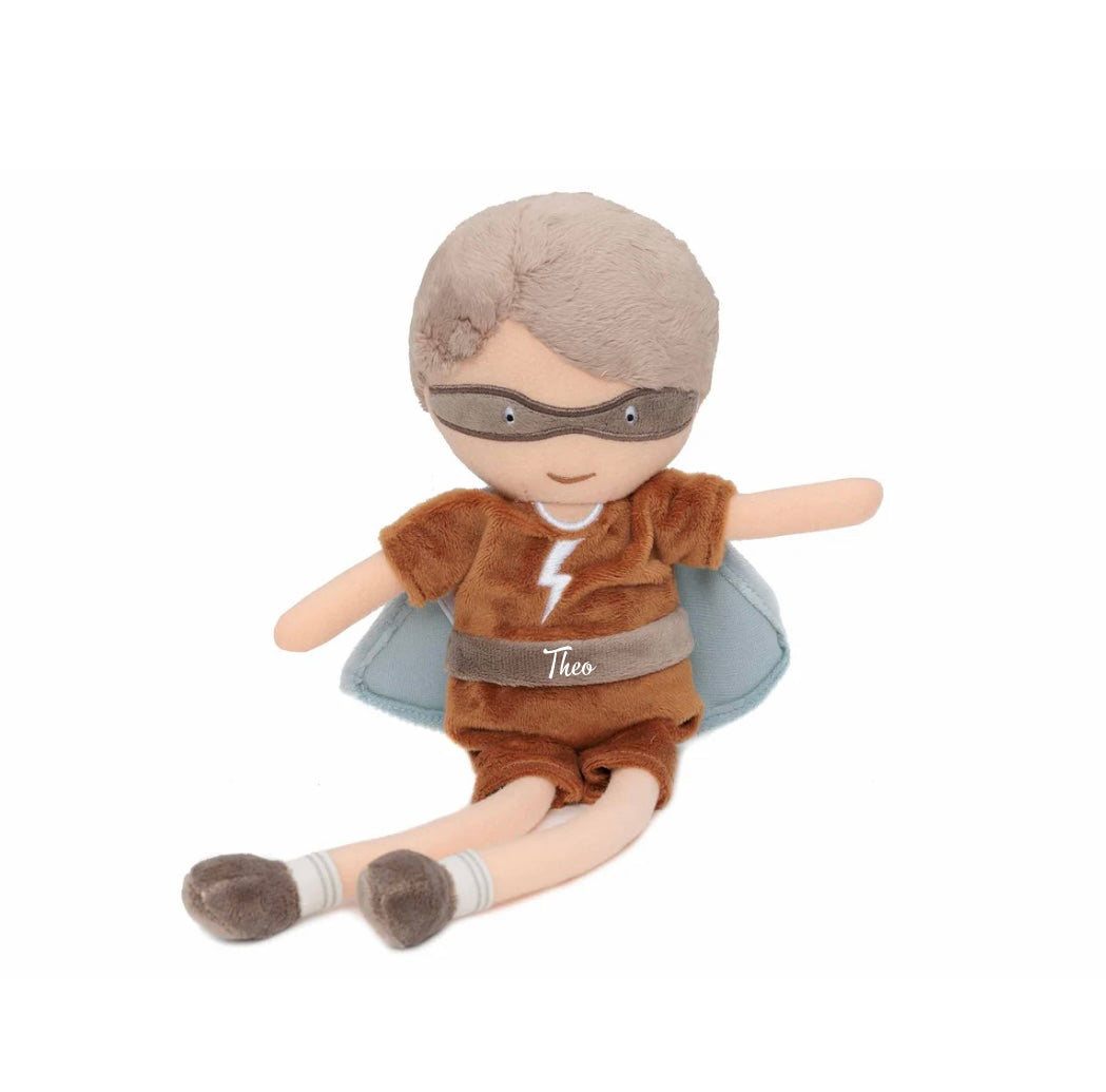 Personalisiertes Kuscheltier Superheld mit Namen auf Gürtel – Geschenk zur Geburt oder Taufe für Jungen und Mädchen