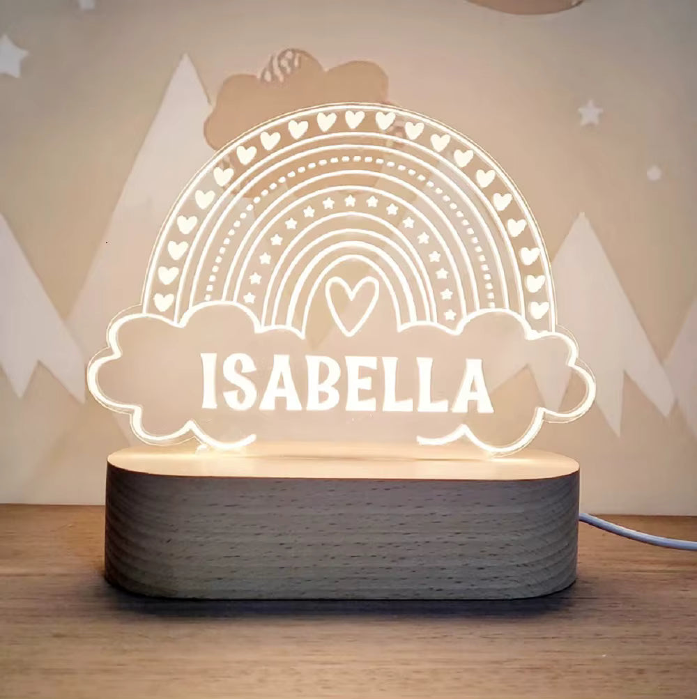 Personalisiertes Nachtlicht Regenbogen mit Name – graviertes Acrylschild