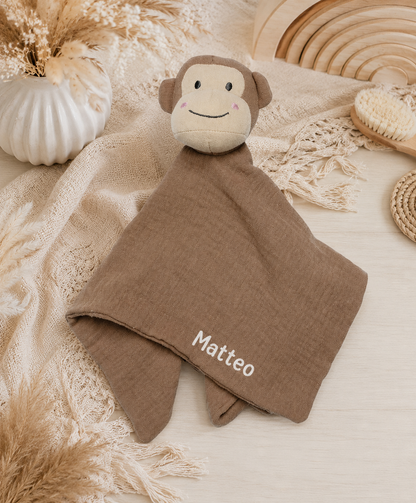 Personalisiertes Schmusetuch Affe mit Name Matteo als Baby Geschenk