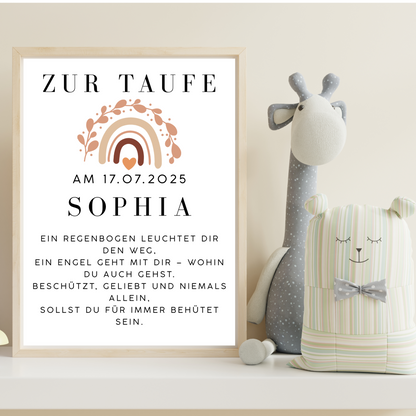 Taufposter mit Name, Datum und einem Spruch
