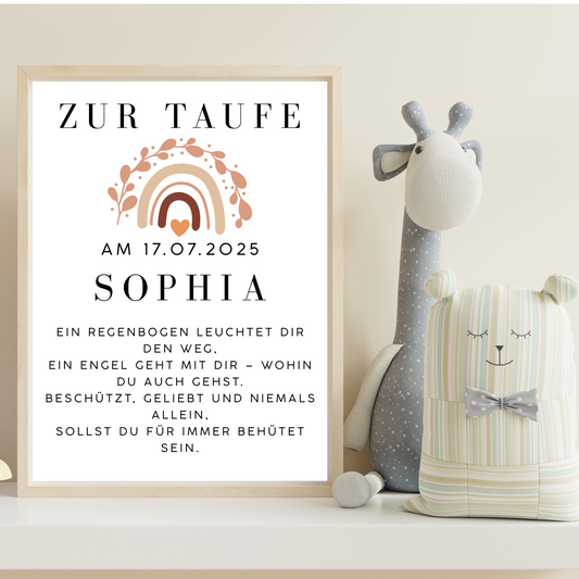 Taufposter mit Name, Datum und einem Spruch