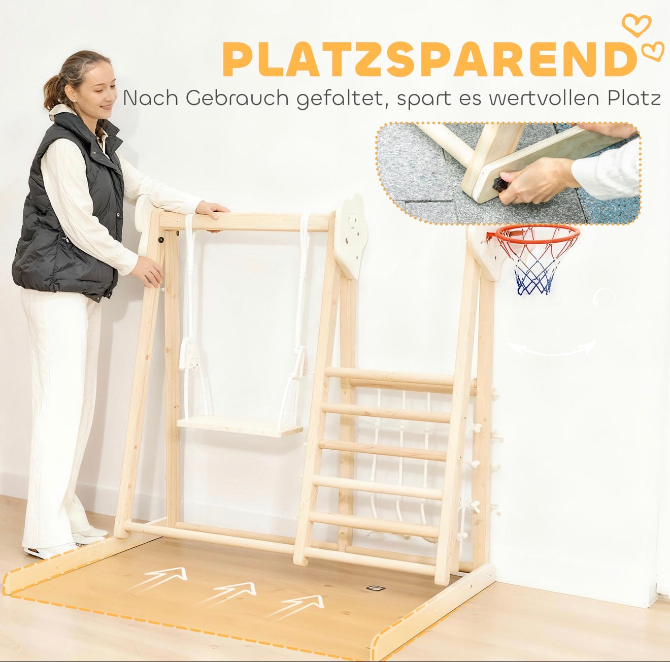 Spielturm aus Holz für Kleinkinder mit Rutsche und Schaukel im Kinderzimmer platzsparend 