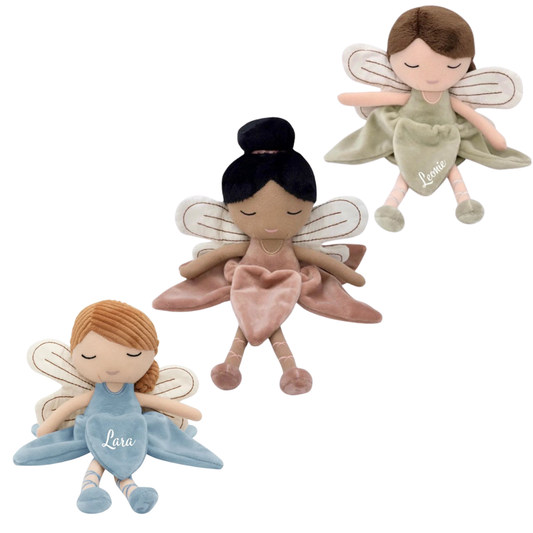 Cuddly toy fairy with name personalized / old pink or light green