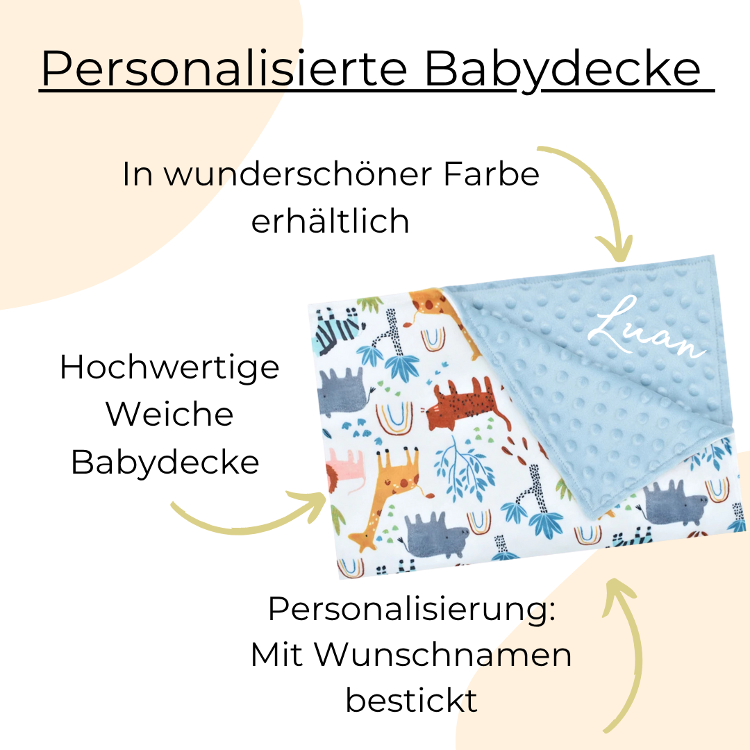 Personalisierte Babydecke / gestickter Name Hellblau