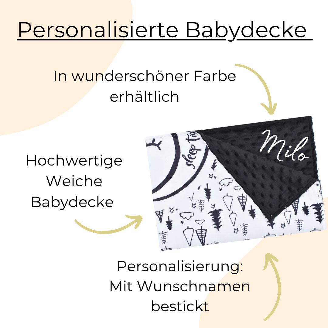 Personalisierte Babydecke / gestickter Name Schwarz/Weiß