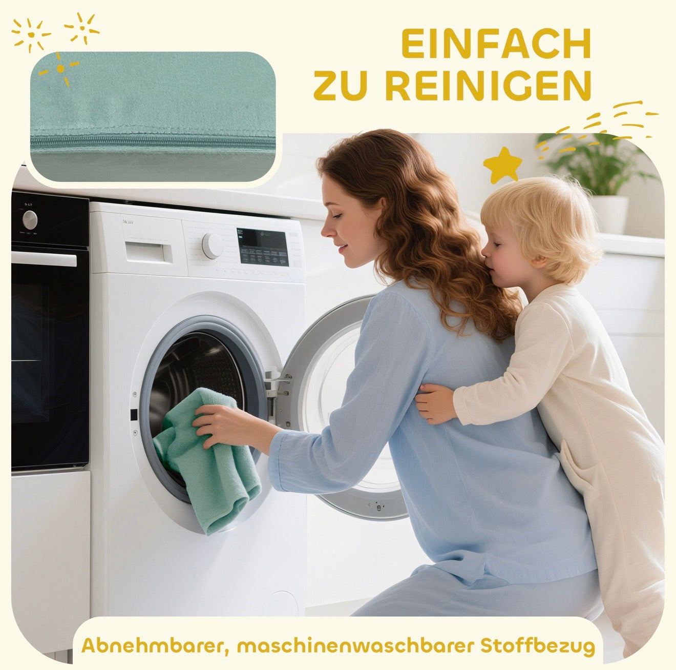 Einfache Reinigung des Bällebades, Einfach in die Waschmachine mit dem stoffbezug 