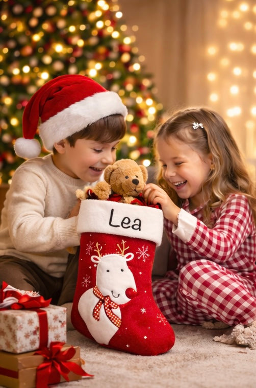 Rentier Weihnachtssocke mit Name für Nikolaus oder Weihnachten Kindergeschenke 