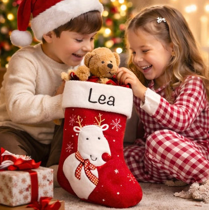 Rentier Weihnachtssocke mit Name für Nikolaus oder Weihnachten Kindergeschenke 