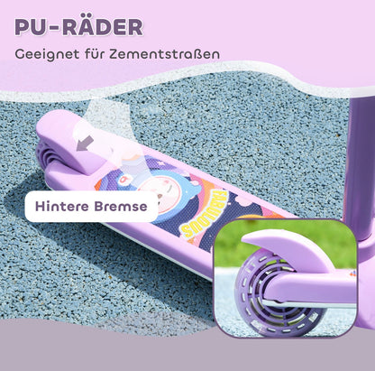 Roller für Kinder mit Name Lia auf der lila Vorderstange. Personalisierter Kinderroller mit Leuchträdern, perfekt als Geschenk zum Geburtstag, zu Weihnachten oder zum Kindergartenstart.