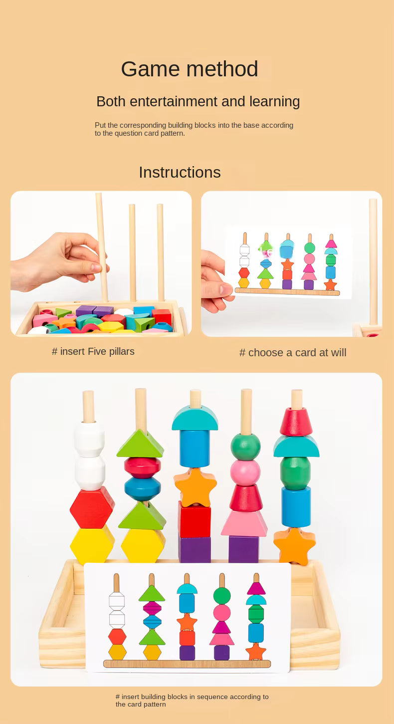Montessori wooden stacking game – educational toy for ages 2 and up | Adding colors and shapes