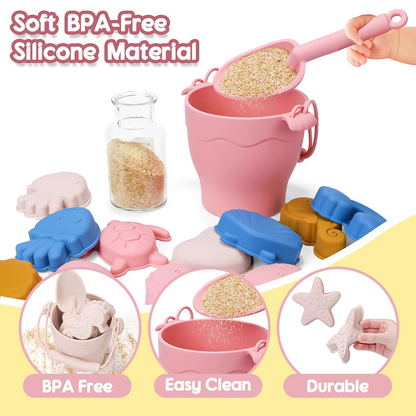 Sandspielzeug aus Silikon in Rosa, Beige, Blau oder Gelb